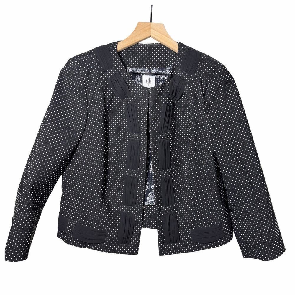Cabi Polka Dot Jacket Black White Stretch 3/4 Sleeve Jacket Blazer Size 8